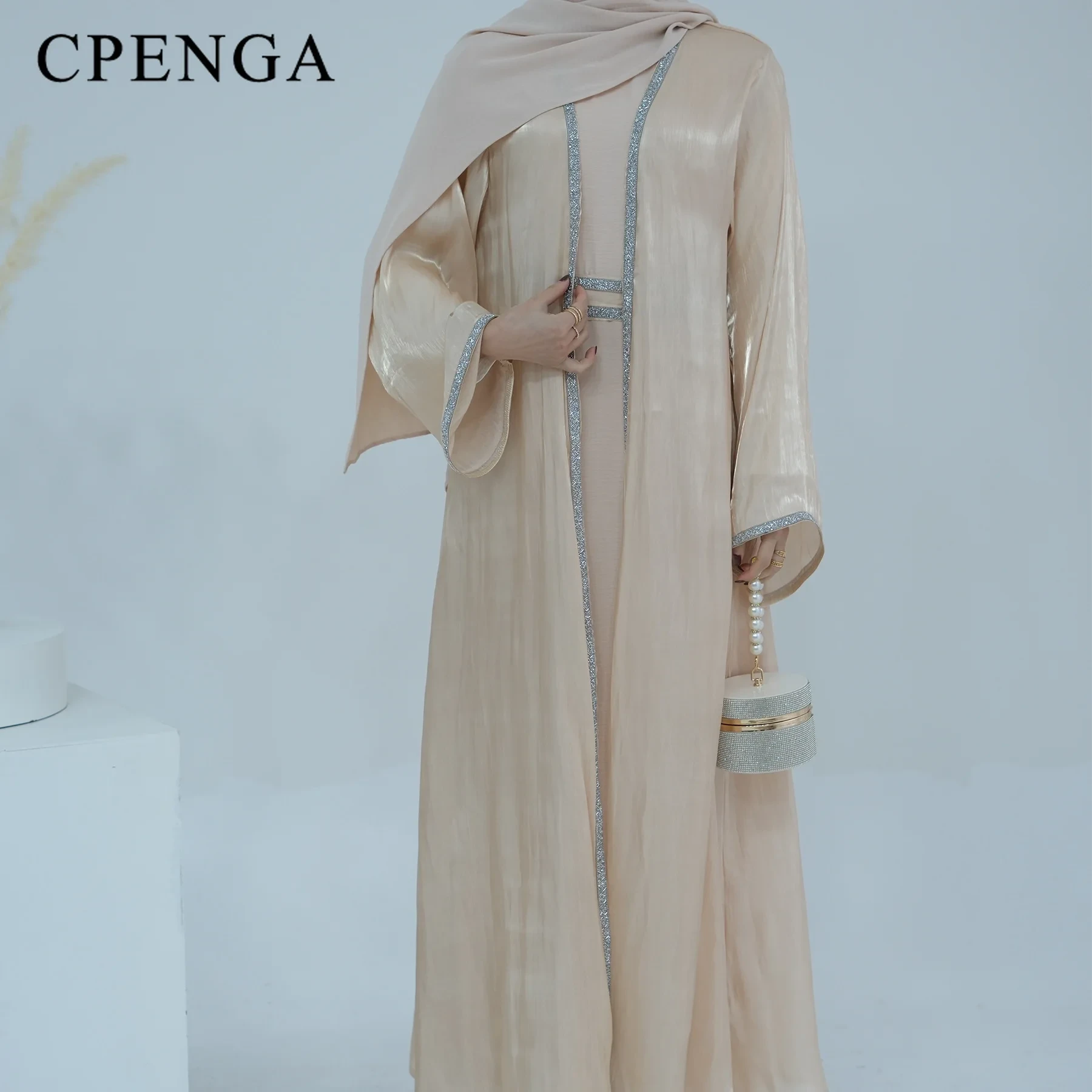 New Dubai Abaya and Hijab Sets for Muslim Women Islam Clothing Türkiye Party Suits Solid Color Robe Cardigan and Dress